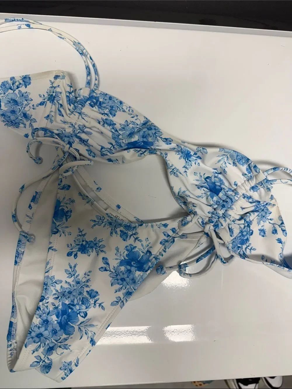 Blue Floral Tie-Side Bikini Set Summer Bikini
